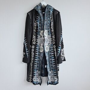 Johnny Was Biya Embroidered Hooded Duster Cardigan L